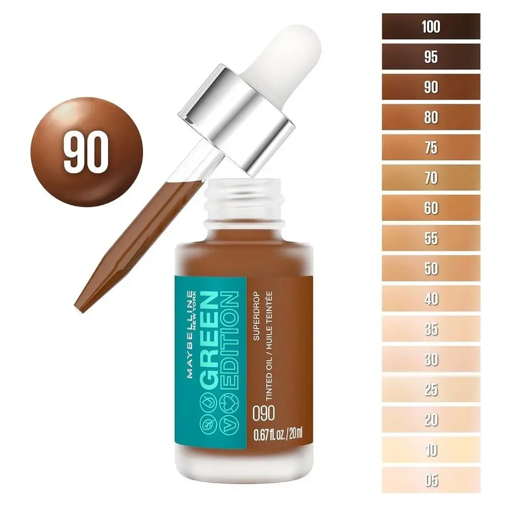 MAYBELLINE Green Edition #90 Super Drop Tinted Oil Makeup Foundation Bundle of 3